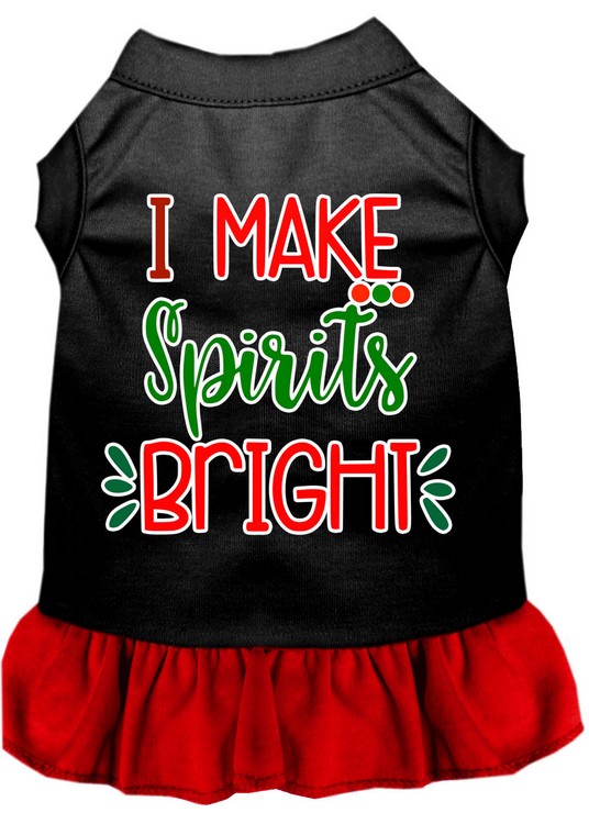 I Make Spirits Bright Screen Print Dog Dress Black with Red Med